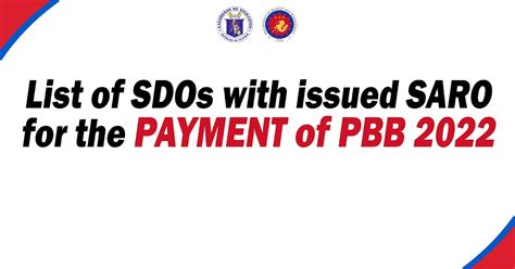 List of SDOs with issued SARO for the payment of PBB 2022.